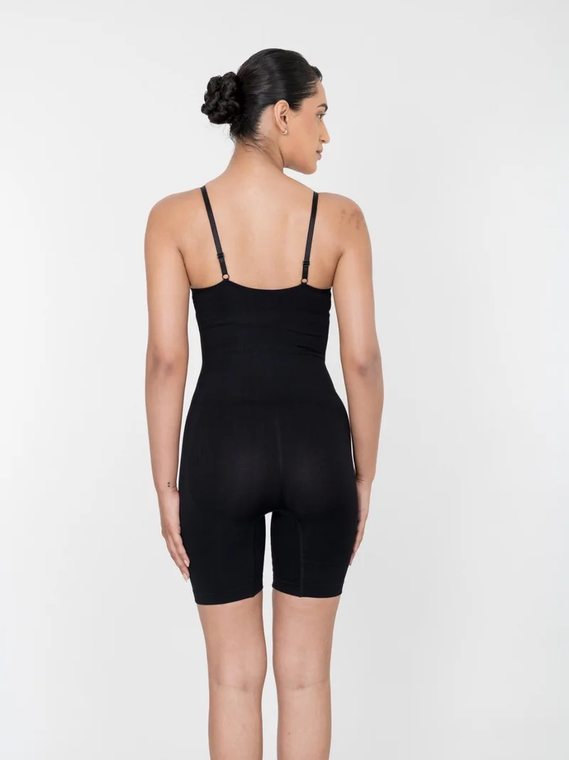 Shapercult Store Black Mid Thigh Bodysuit for Women